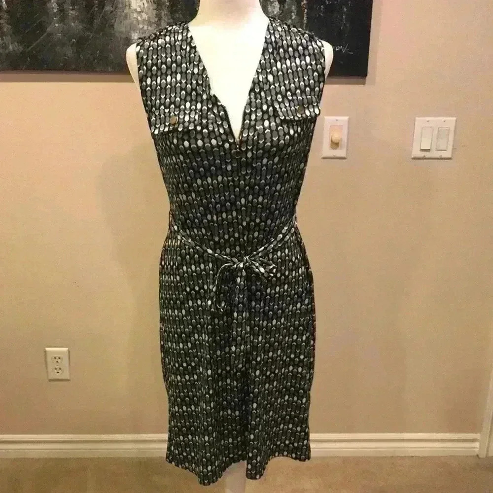 Emma & Michele Sleeveless Summer Dress Metallic Zipper/Buttons and Tie Belt-S